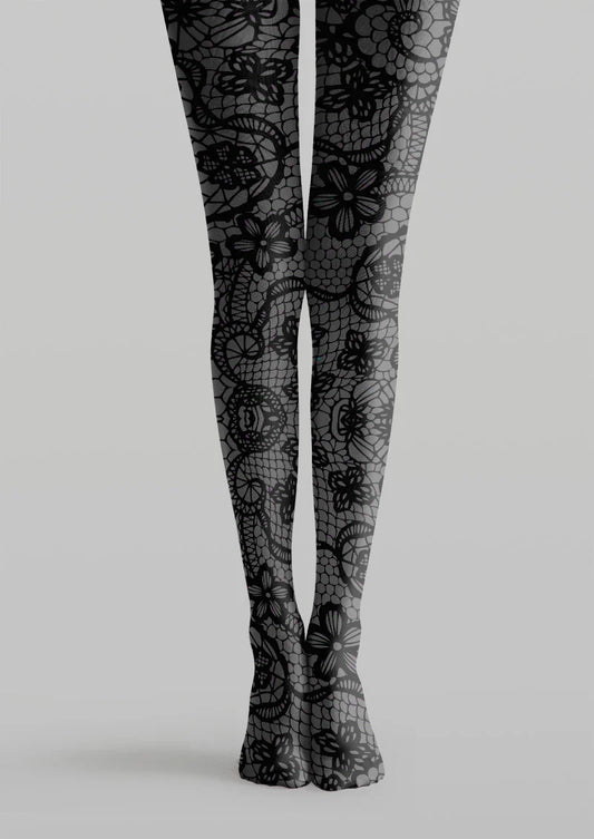 Noir Lace Bloom Tights Hosiery Pantyhose