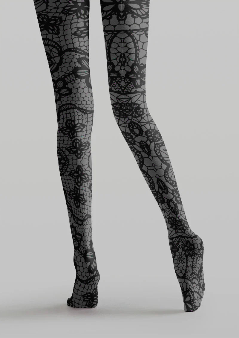 Noir Lace Bloom Tights Hosiery Pantyhose
