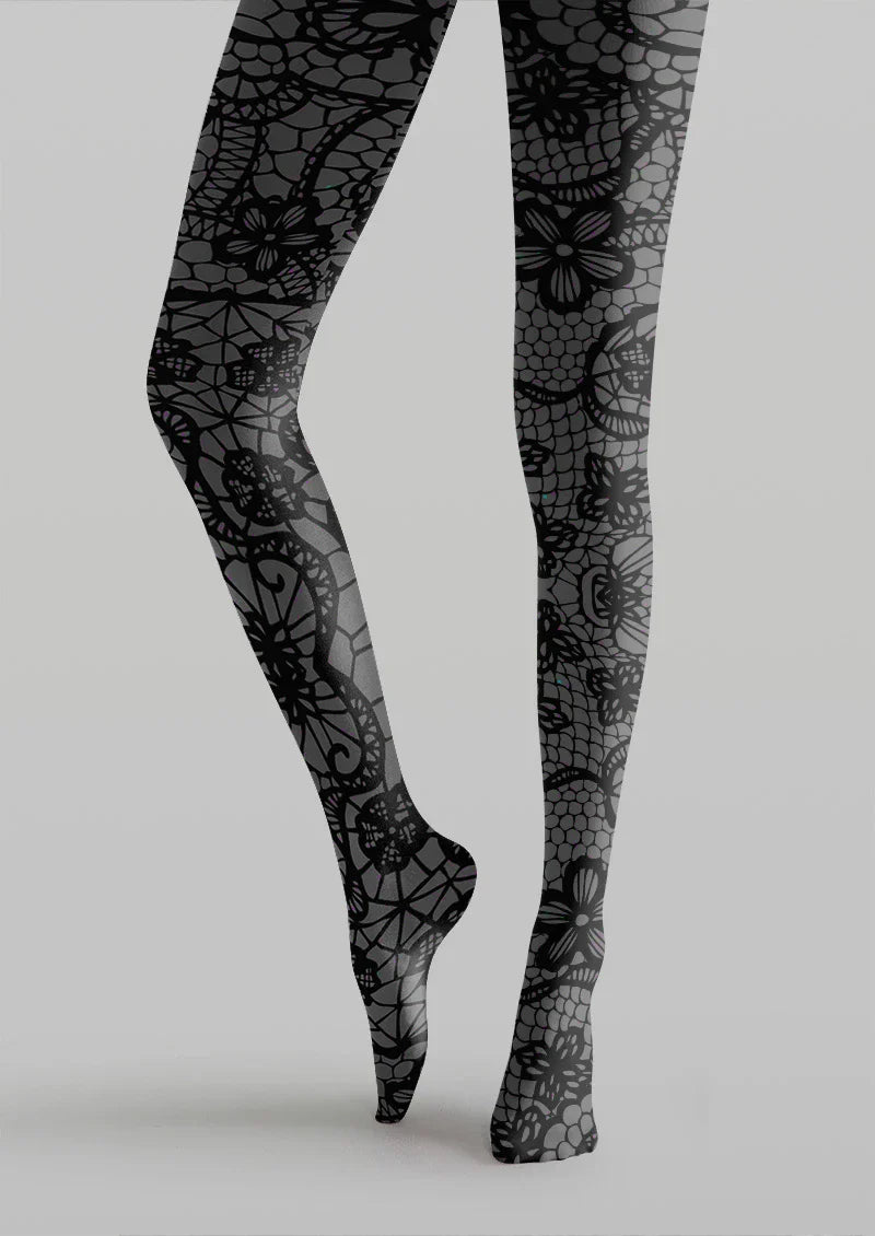 Noir Lace Bloom Tights Hosiery Pantyhose