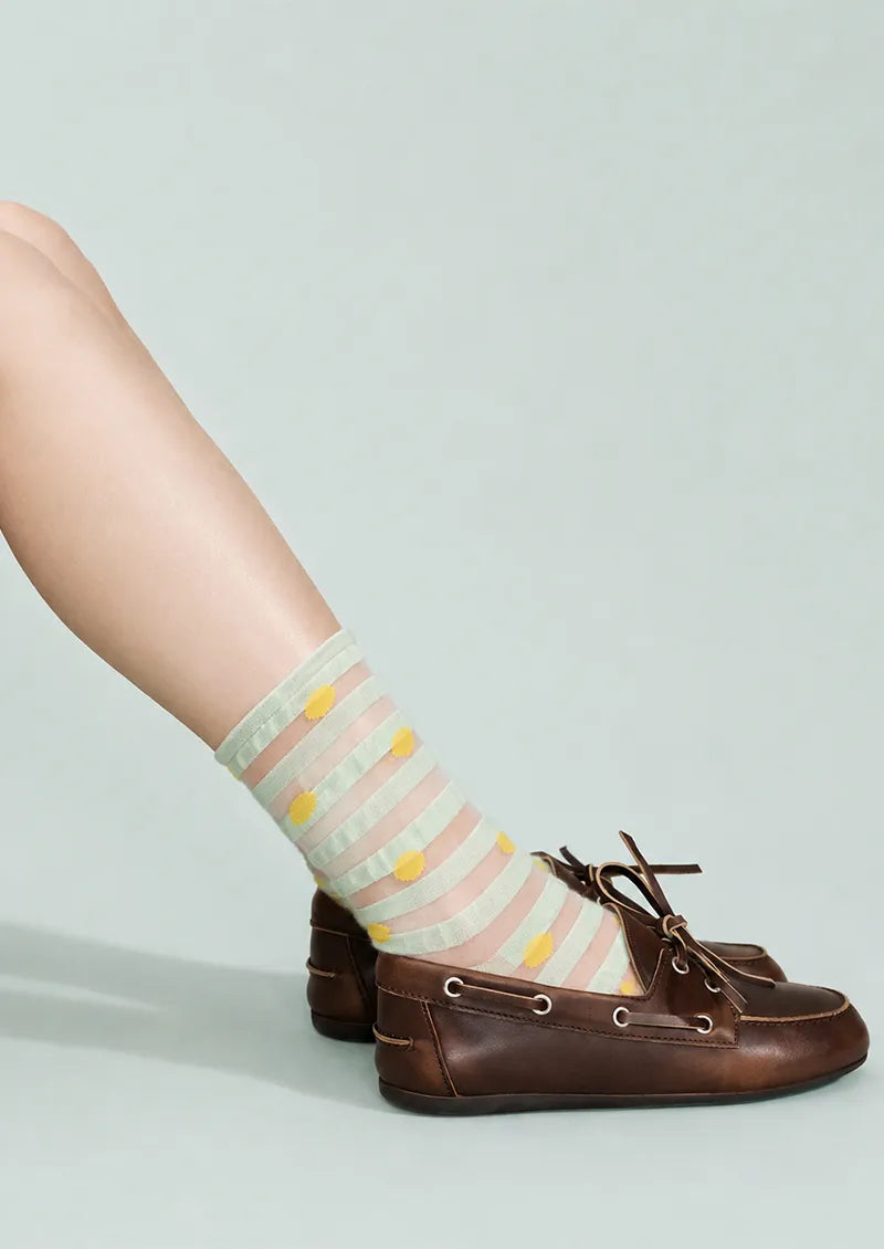 Sheer Dot Stripe Crew Socks