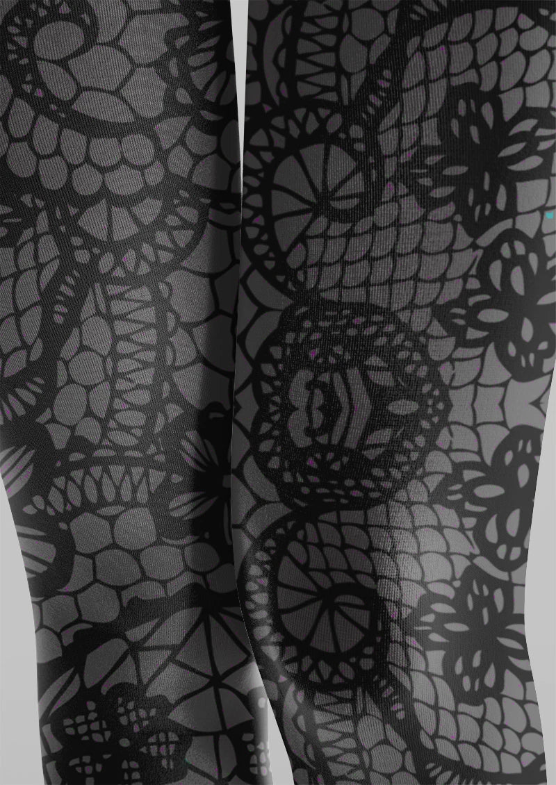 Noir Lace Bloom Tights Hosiery Pantyhose