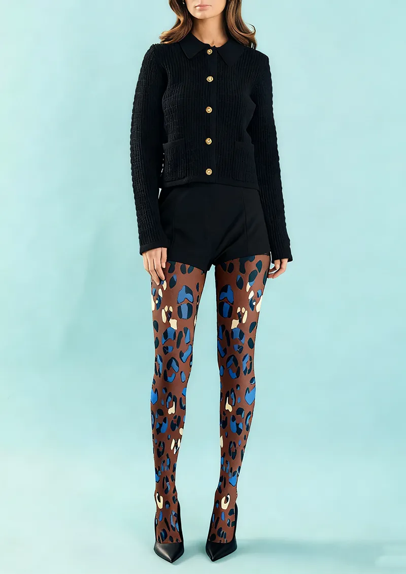 Mocha Blue Leopard Print Tights Hosiery Pantyhose