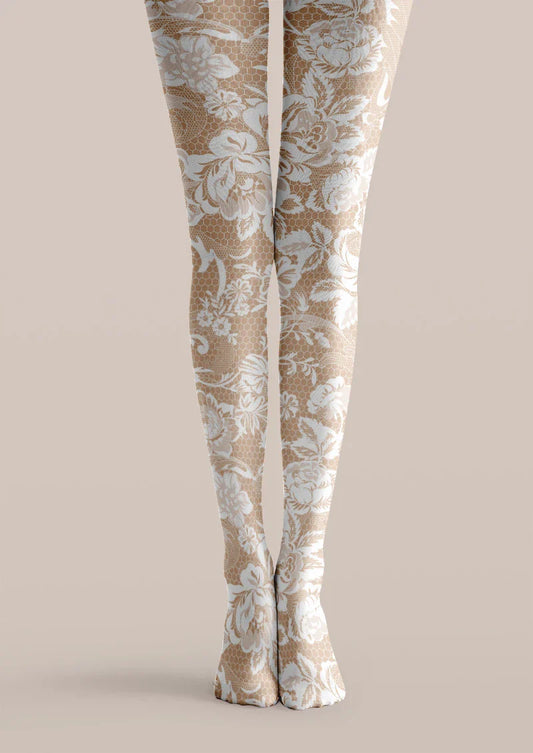 White Lace Floral Print Tights Hosiery Pantyhose