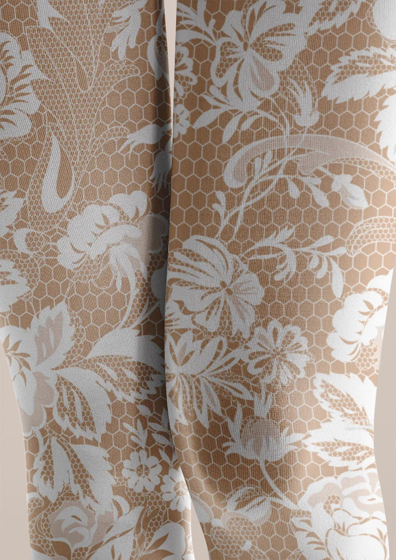 White Lace Floral Print Tights Hosiery Pantyhose