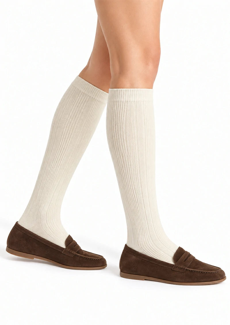 Solid Ribbed Knee-High Socks