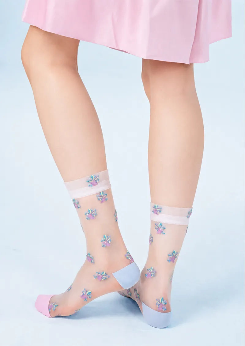 Sheer Pastel Floral Crew Socks