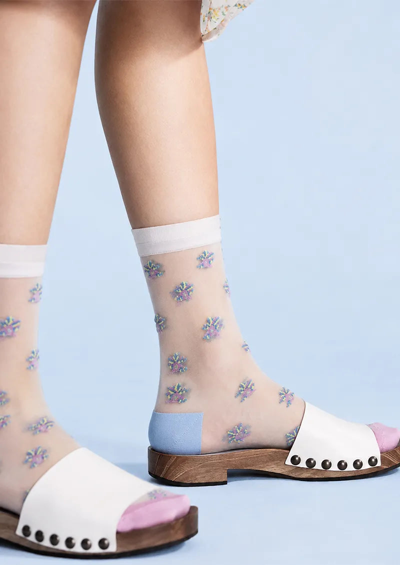 Sheer Pastel Floral Crew Socks