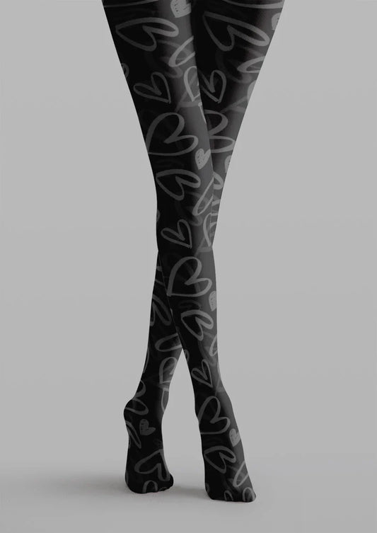 Black Heart Sheer Tights Hosiery Pantyhose