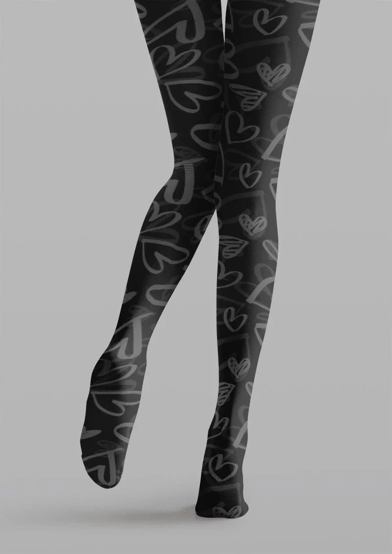 Black Heart Sheer Tights Hosiery Pantyhose