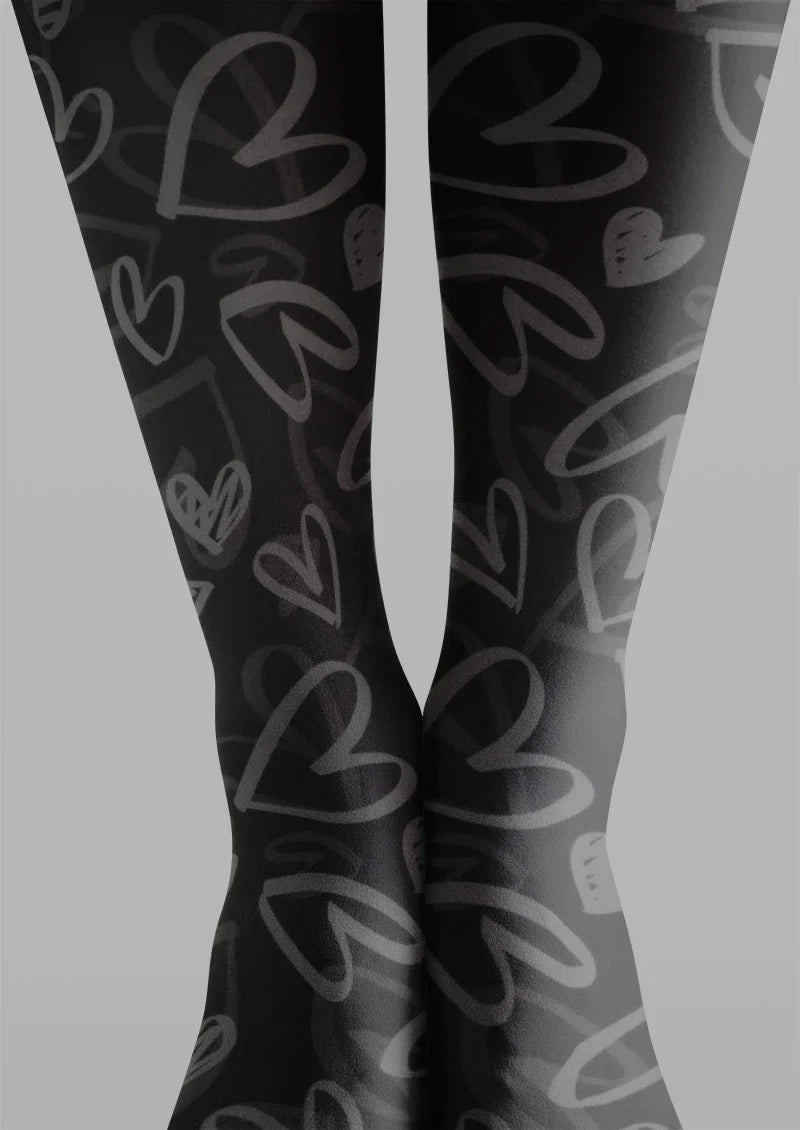 Black Heart Sheer Tights Hosiery Pantyhose