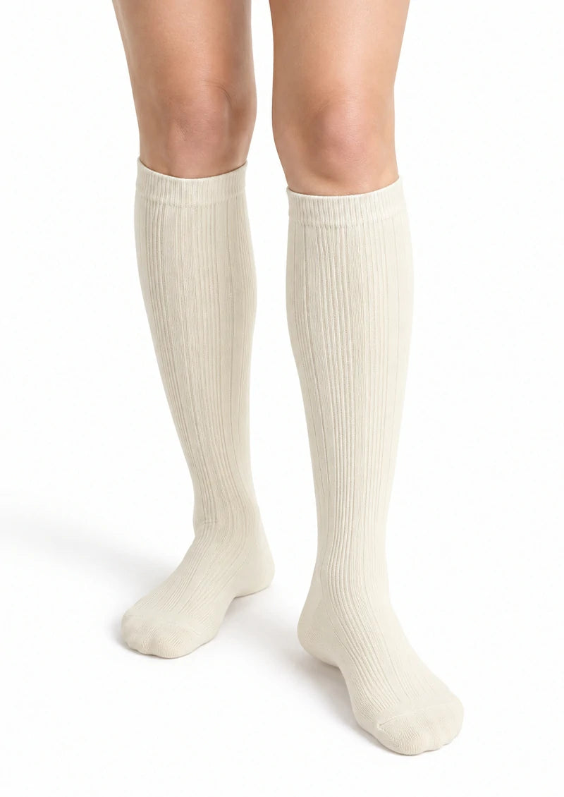 Solid Ribbed Knee-High Socks