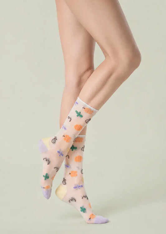 Sheer Garden Motif Crew Socks