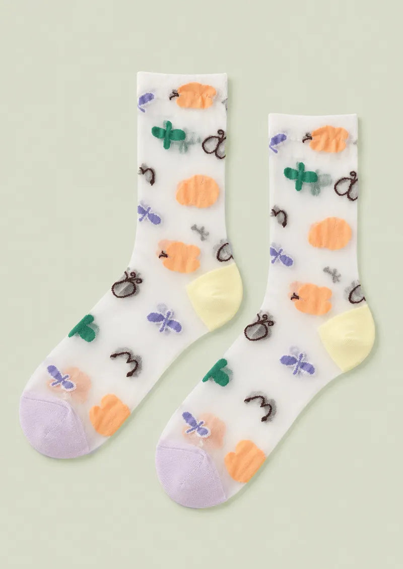 Sheer Garden Motif Crew Socks