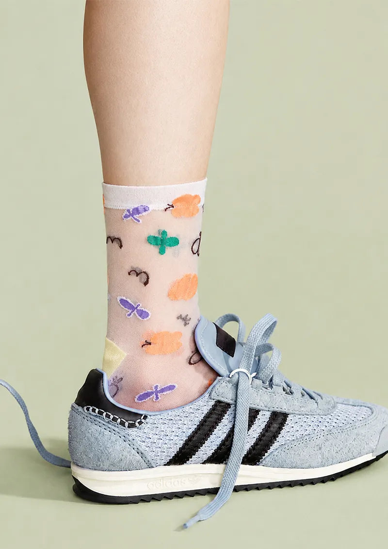 Sheer Garden Motif Crew Socks