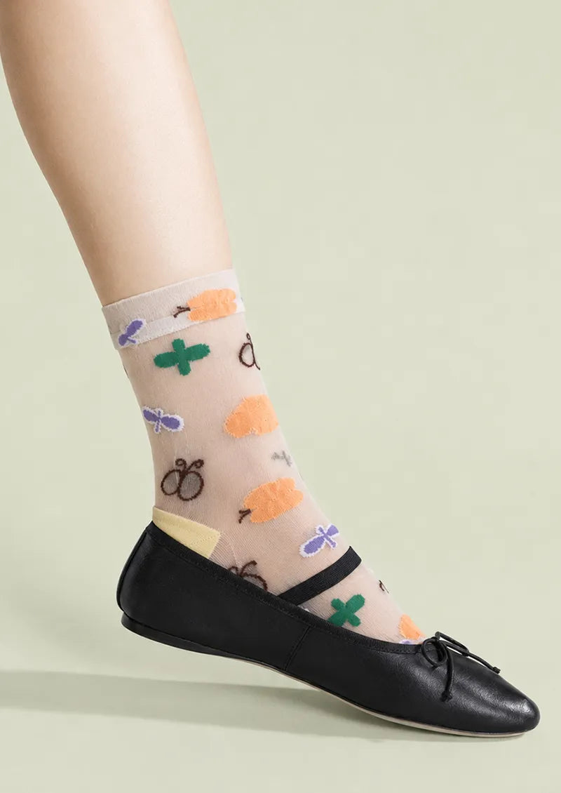 Sheer Garden Motif Crew Socks