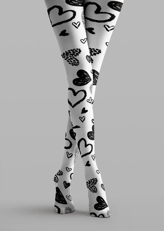 White Heart Sketch Tights Hosiery Pantyhose