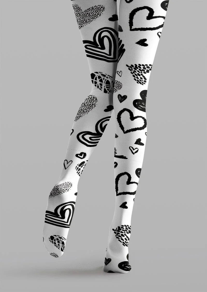 White Heart Sketch Tights Hosiery Pantyhose