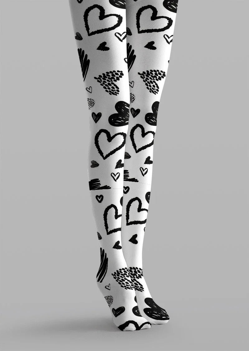 White Heart Sketch Tights Hosiery Pantyhose