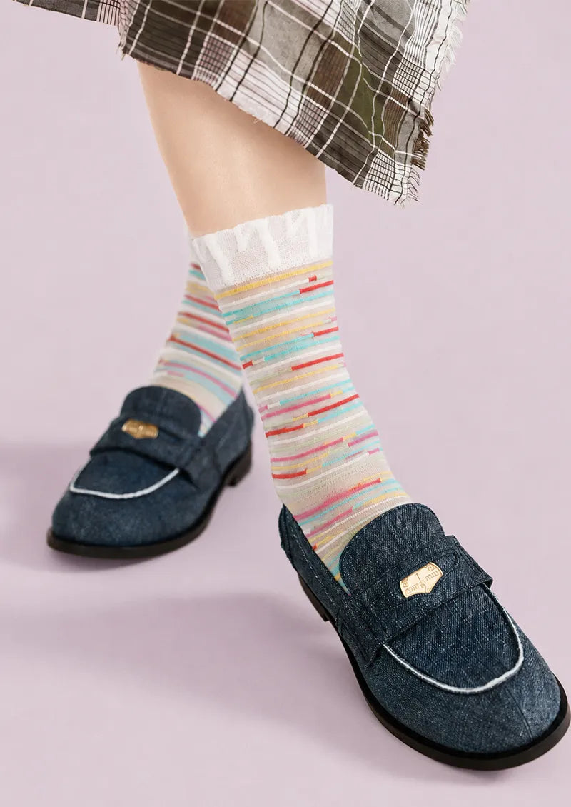 Sheer Rainbow Stripe Crew Socks