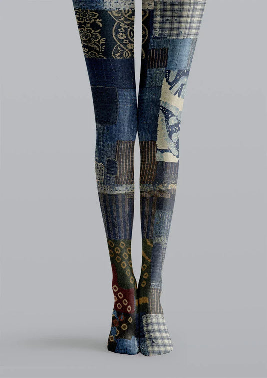Patchwork Quilt Denim Tights Hosiery Pantyhose