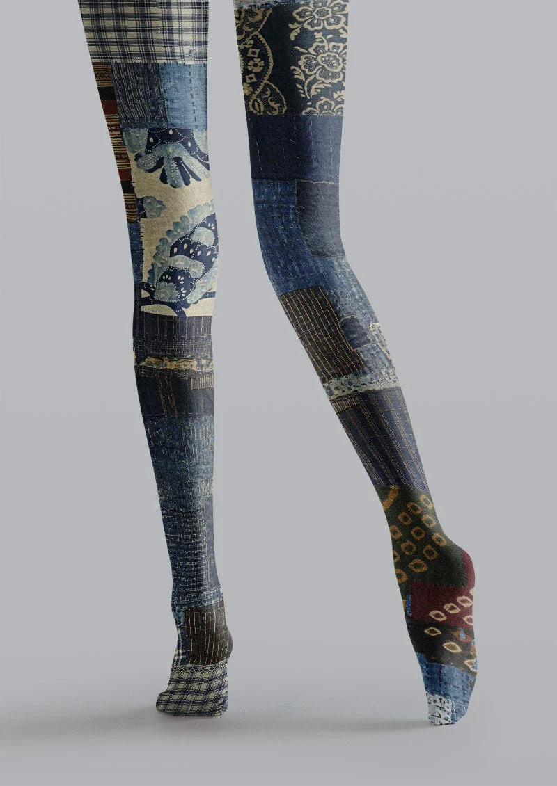 Patchwork Quilt Denim Tights Hosiery Pantyhose