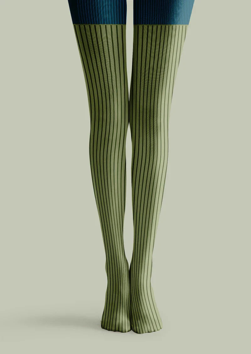 Olive Vertical Striped Tights Hosiery Pantyhose