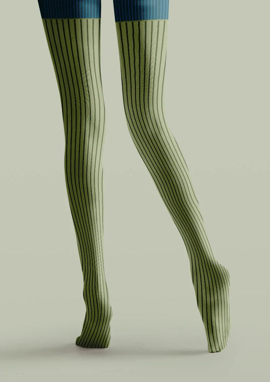 Olive Vertical Striped Tights Hosiery Pantyhose