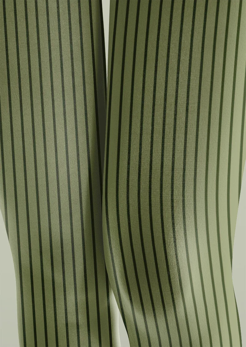 Olive Vertical Striped Tights Hosiery Pantyhose