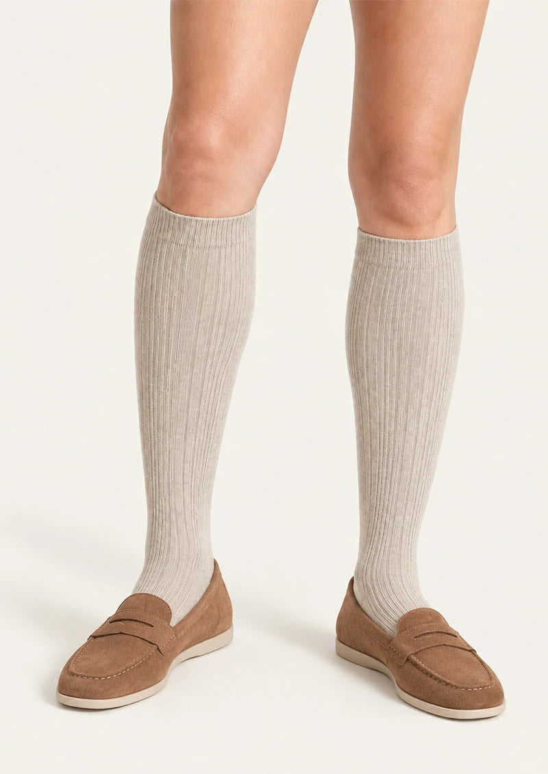 Solid Ribbed Knee-High Socks