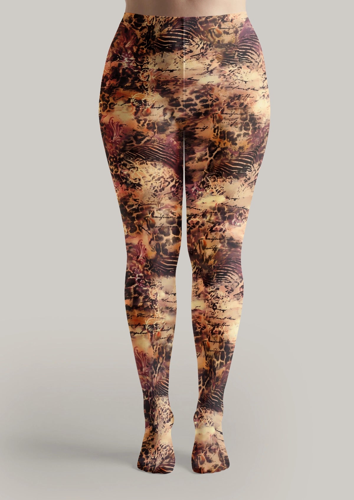 Beige Animal Script Tights