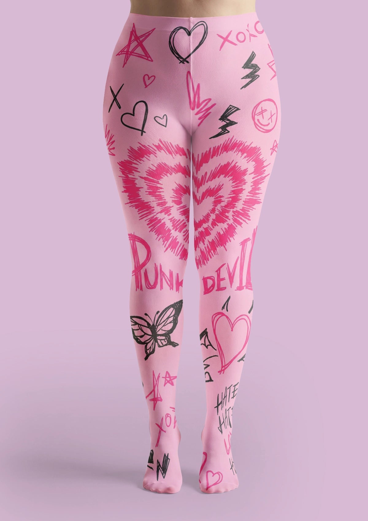 Pink Graffiti Heart Tights