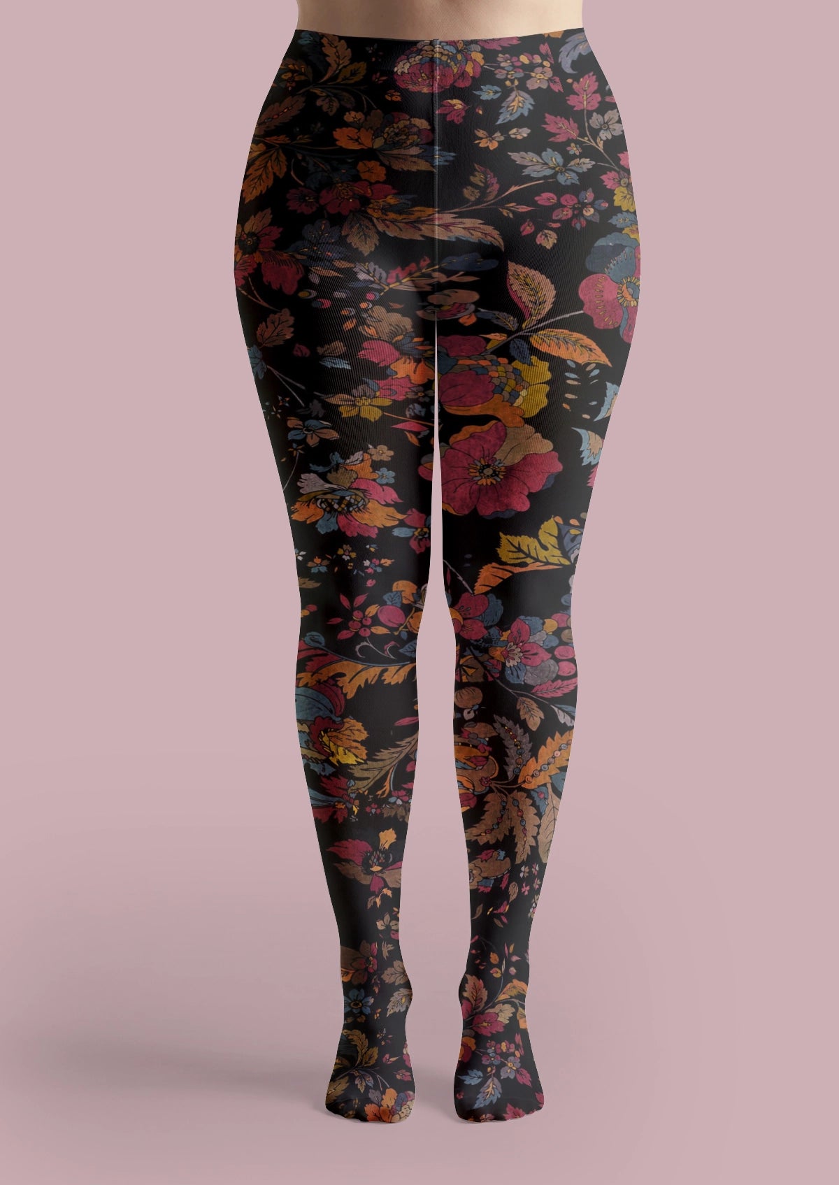 Black Vintage Floral Tights