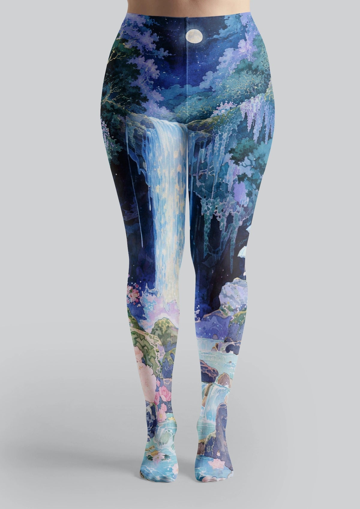 Blue Waterfall Floral Tights