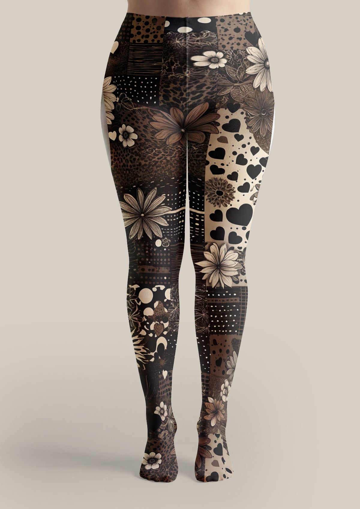 Black Floral Patchwork Tights