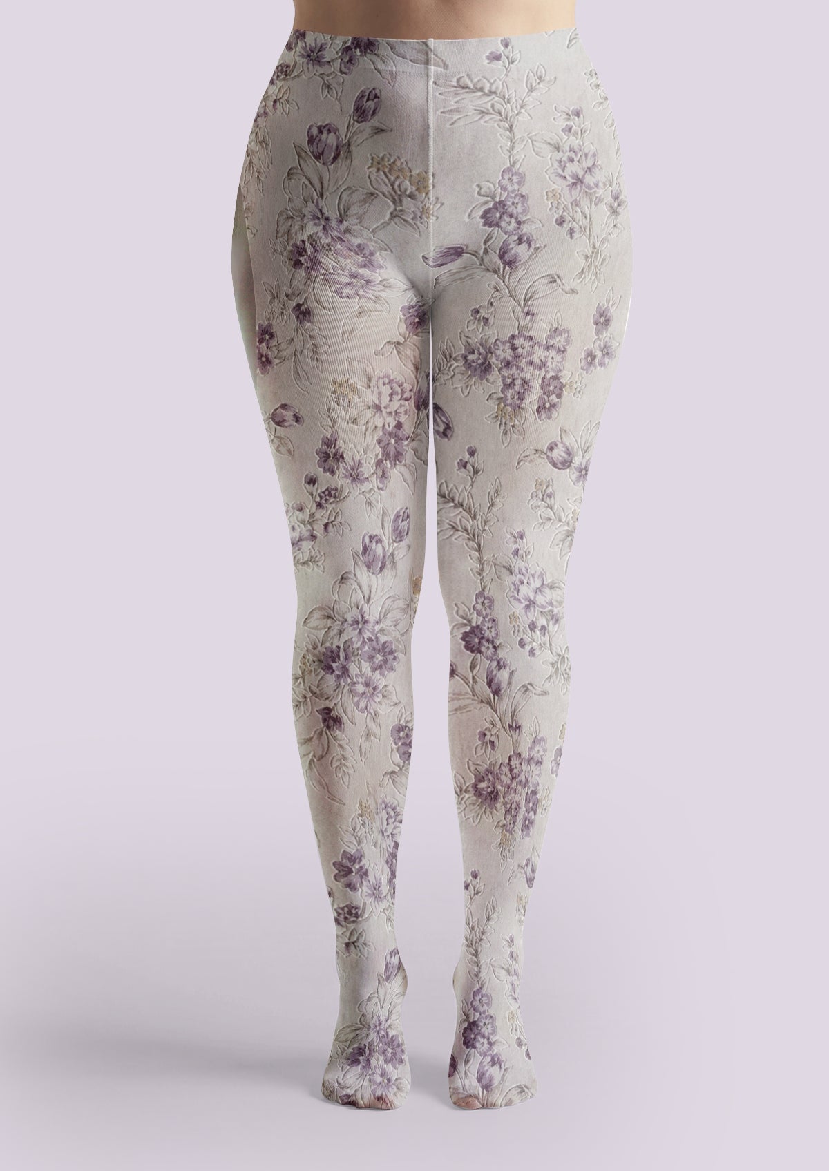 Ivory Lavender Floral Tights