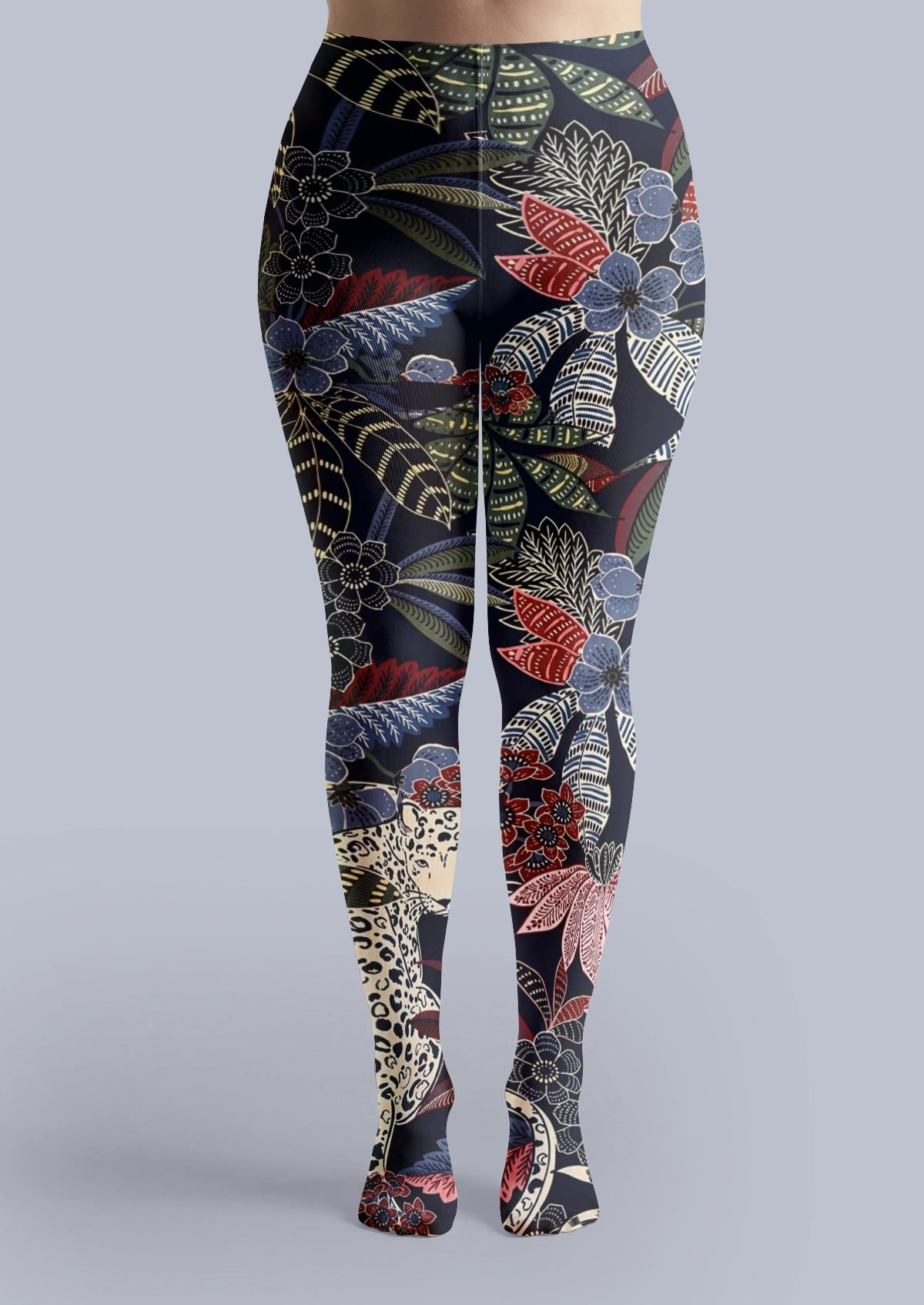 Navy Leopard Botanical Tights