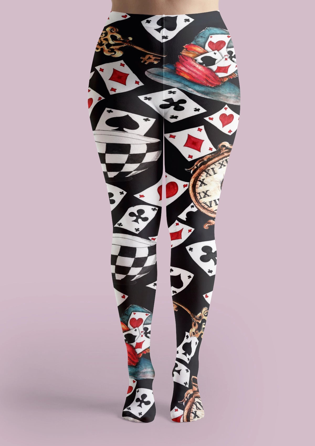 Black Playing Card Collage Tights