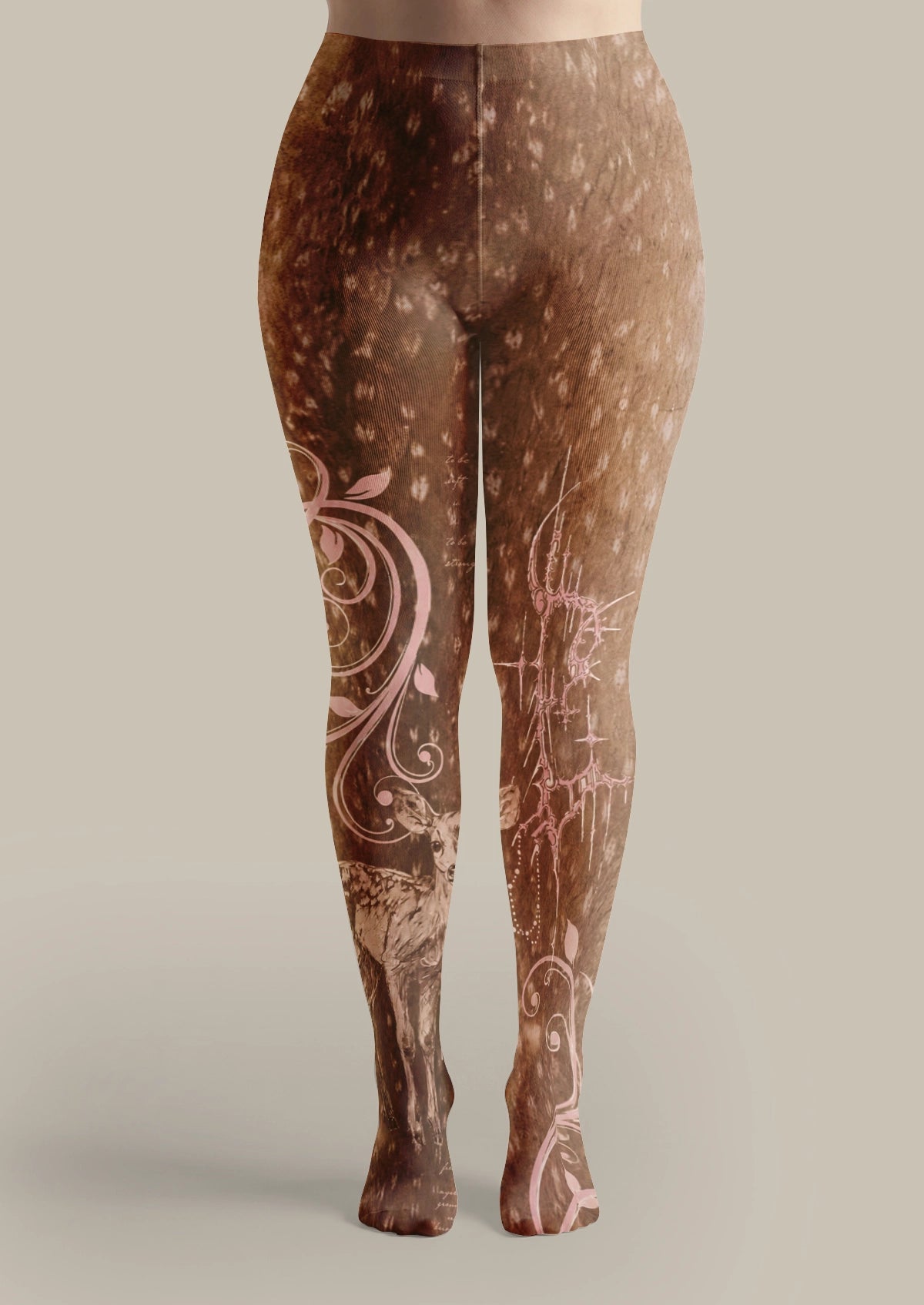 Brown Vintage Deer Tattoo Tights