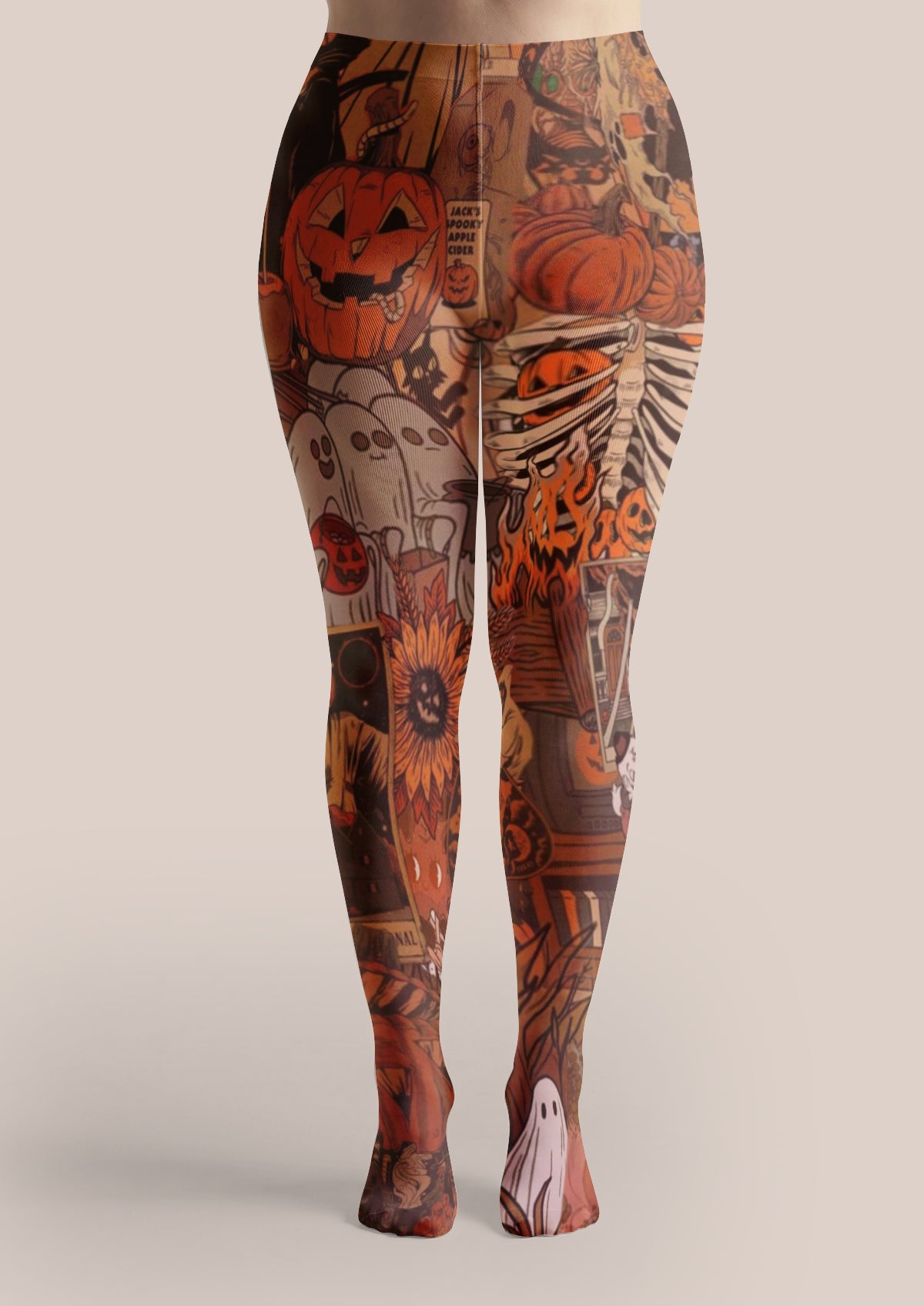 Black Halloween Collage Tights