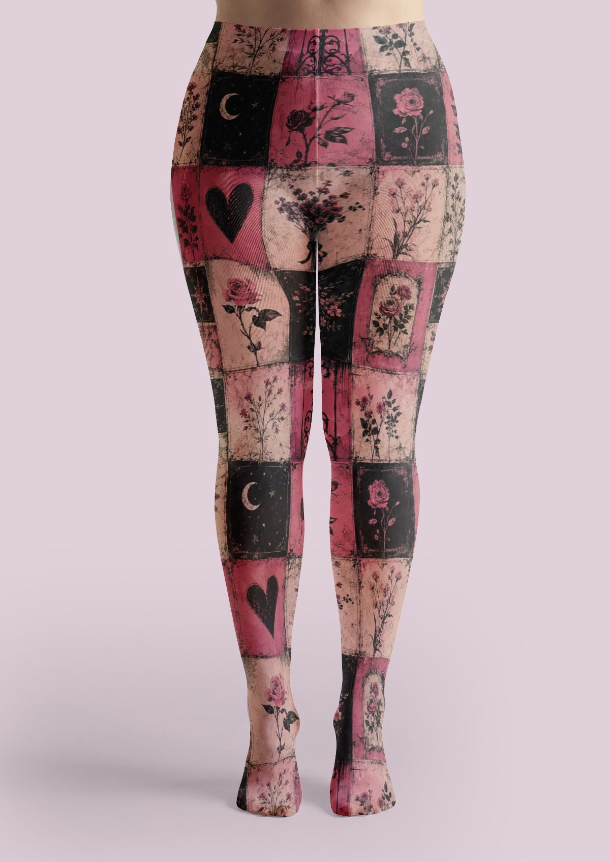 Pink Vintage Rose Patchwork Tights