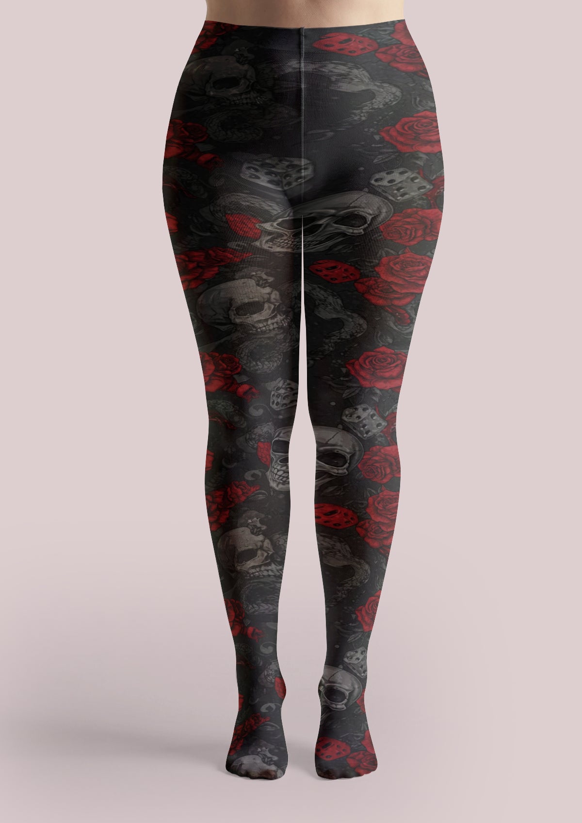 Black Skull Rose Dice Tights
