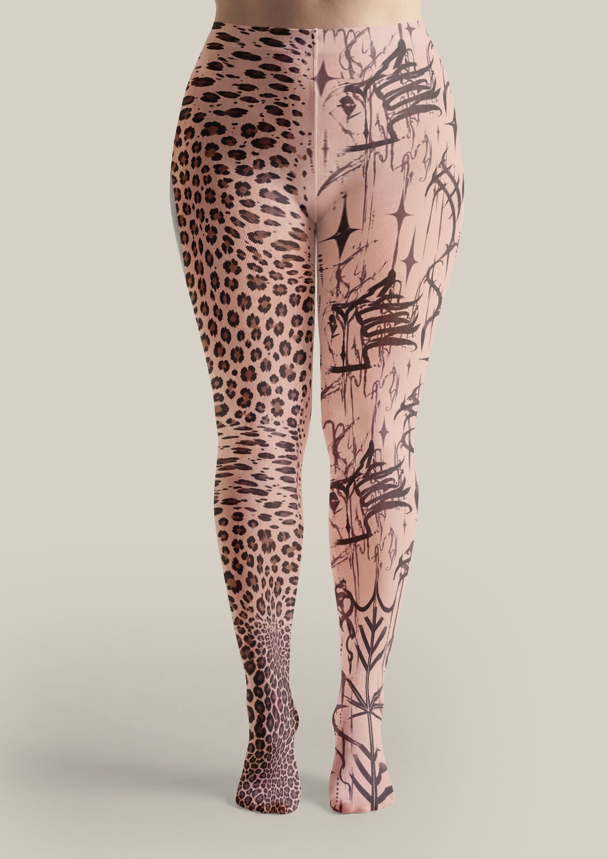 Beige Leopard Graffiti Tights