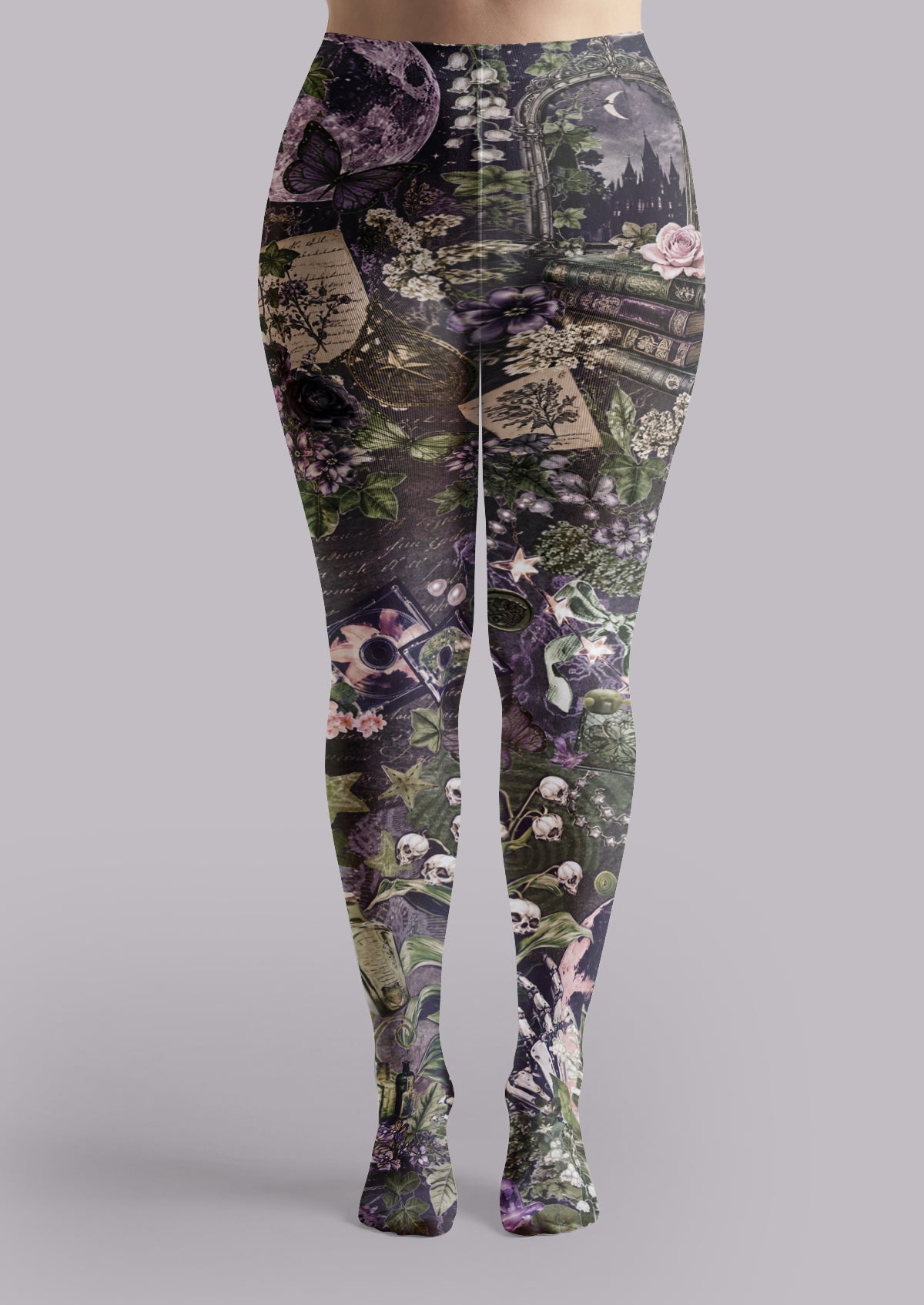 Black Gothic Botanical Collage Tights