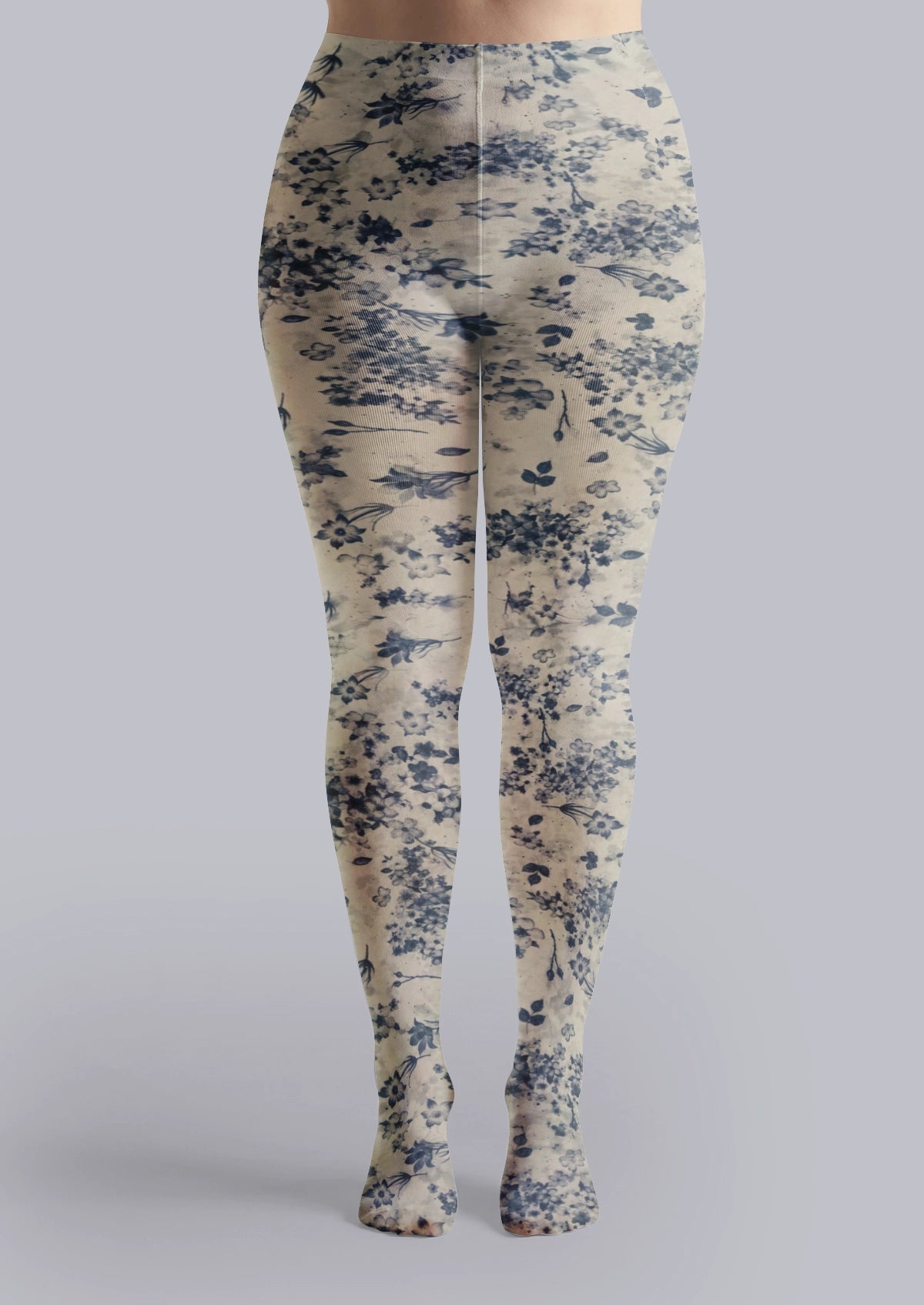 Beige Blue Floral Tights