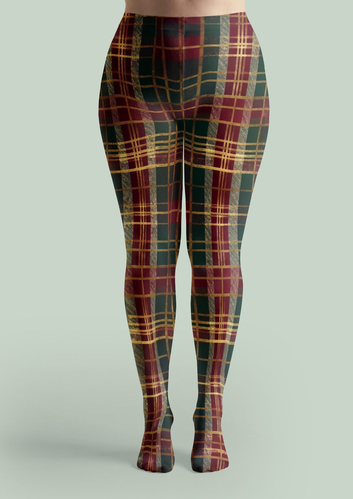 Green Burgundy Plaid Tights