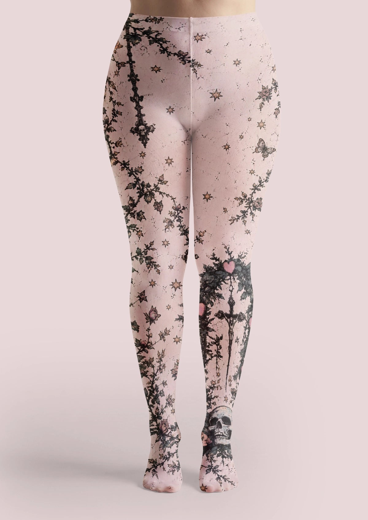 Pink Gothic Rose Cross Tights