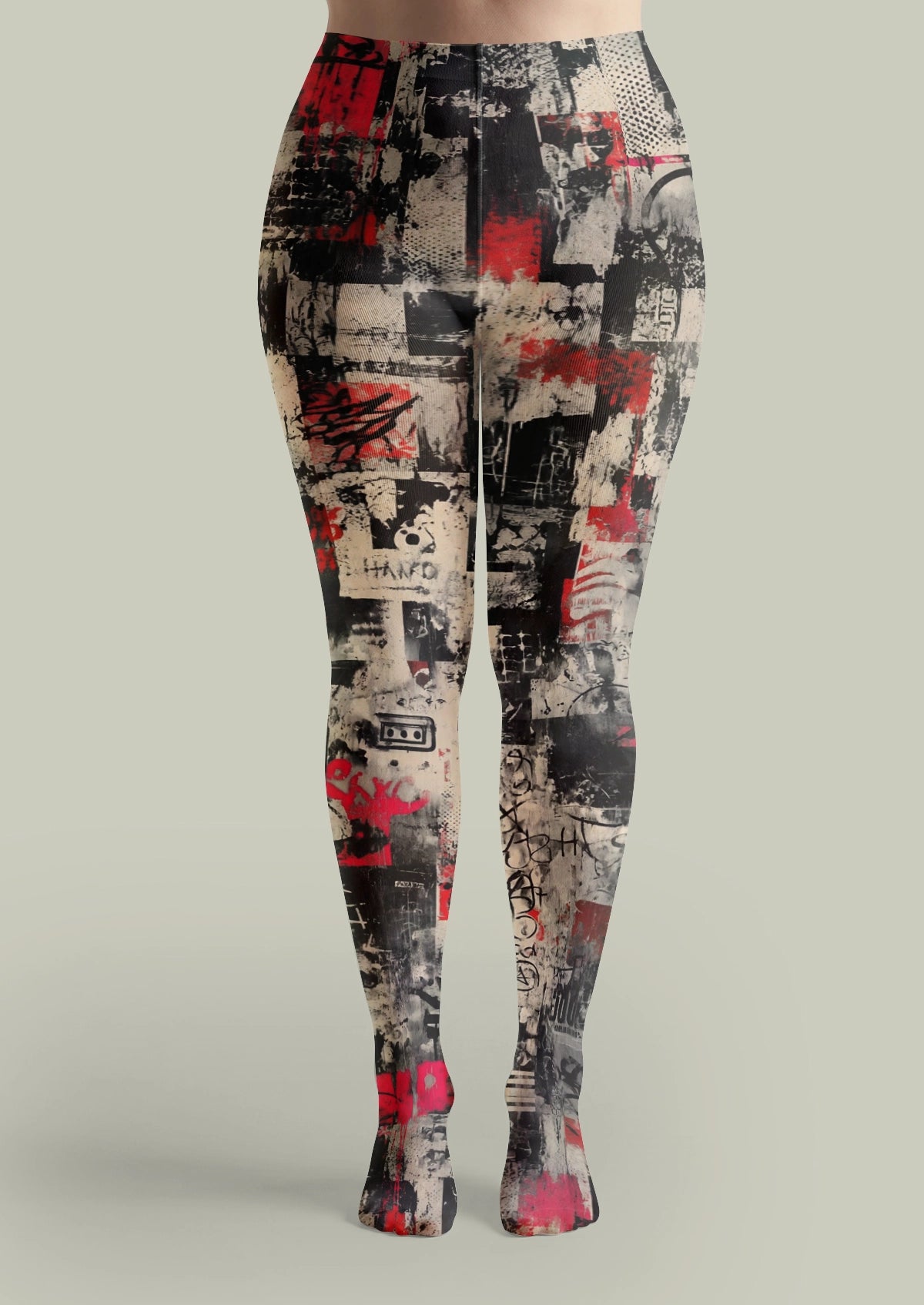 Red Urban Collage Tights