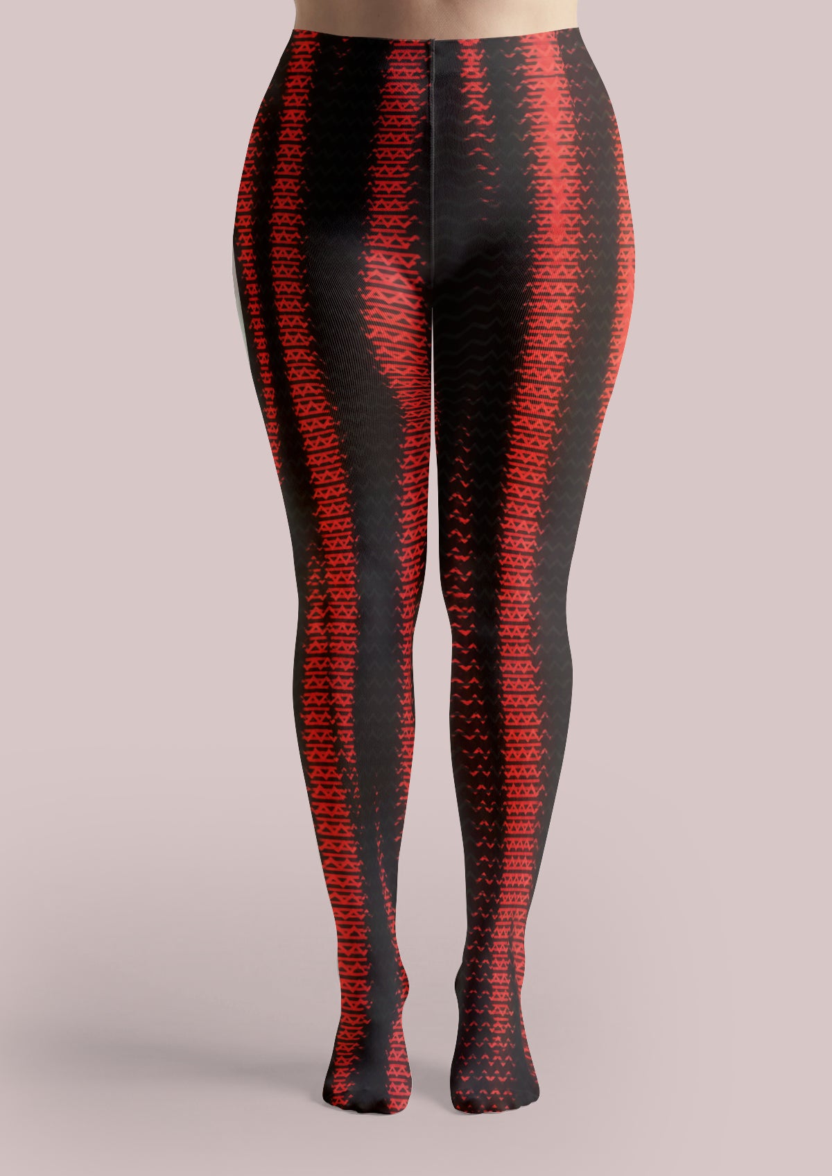Black Red Geometric Stripe Tights