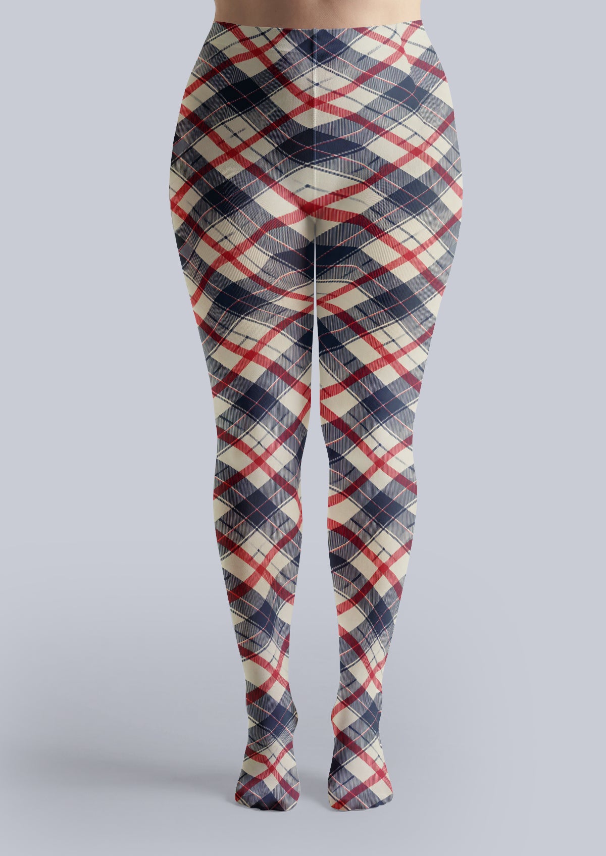 Ivory Navy Plaid Tights