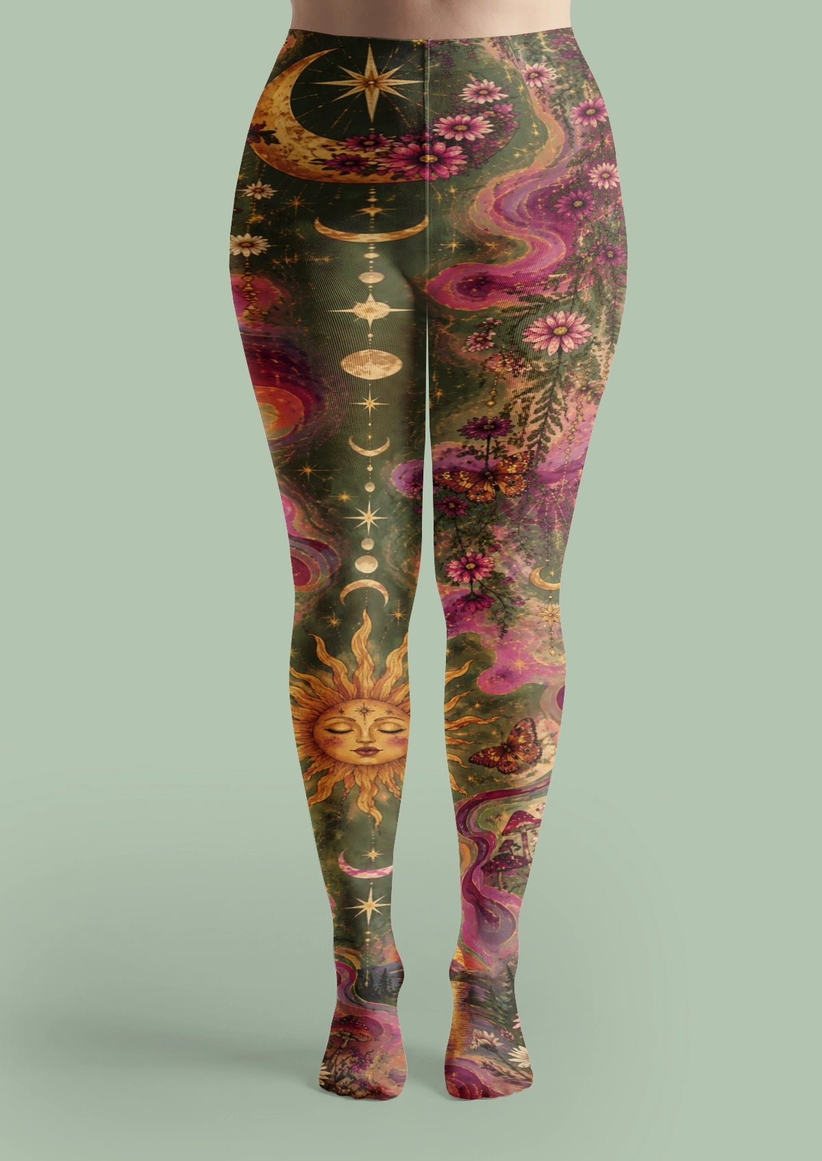 Green Celestial Sun Moon Tights